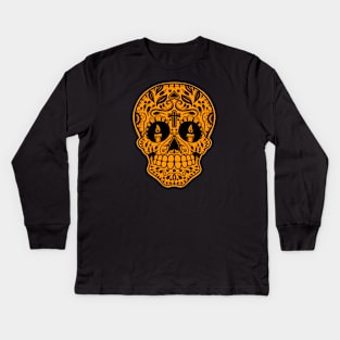 HomeSchoolTattoo Sugarskull ORANGE Kids Long Sleeve T-Shirt